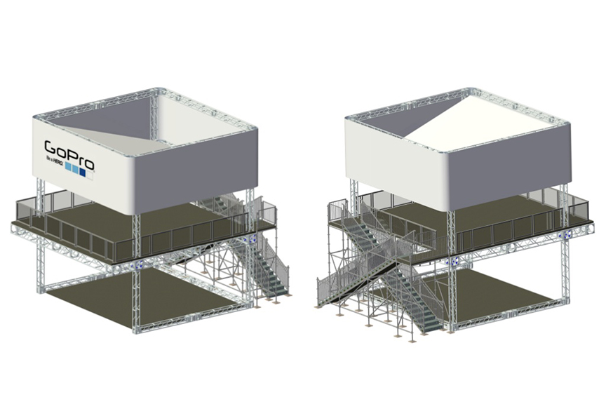 Gerendertes 3D-Modell des GoPro Gerüsts für die X-Games Los Angeles