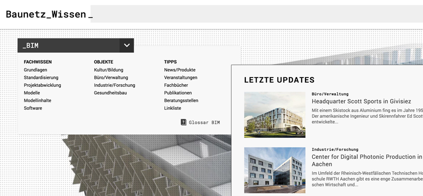 Die Inhalte im Online-Portal BIM bei Baunetz Wissen