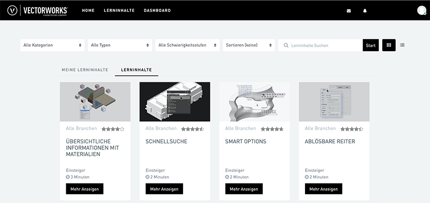 Die Vectorworks University bietet zahlreiche Lernmaterialien