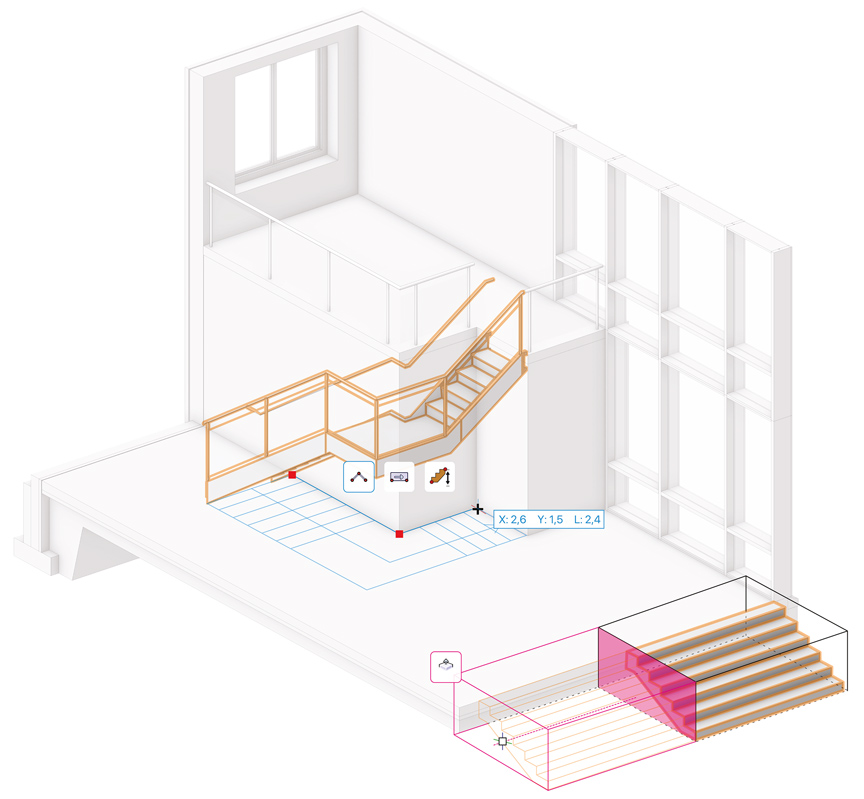 Treppen interaktiv erzeugen und bearbeiten in Vectorworks 2022