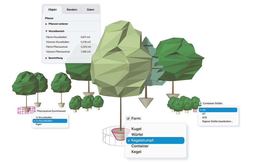 Wurzelbereich und Pflanzenstile in Vectorworks 2022