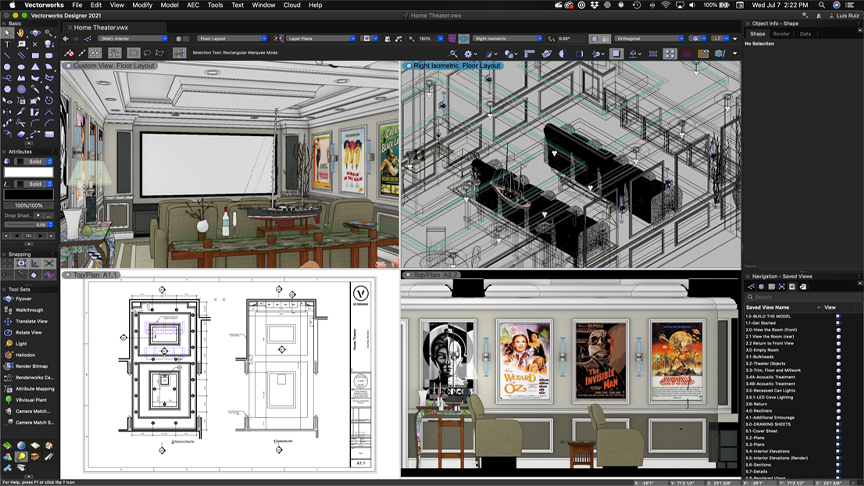 Eine Darstellung des hybriden Arbeitsbereichs von Vectorworks