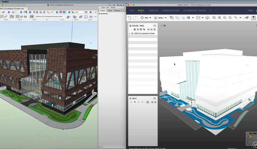 Das reibungslose Zusammenspiel von Vectorworks und Solibri ist ein weiteres Beispiel für die Integration von Schwesterunternehmen der Nemetschek Gruppe, die sich auf die Stärke ihrer BIM-Anwendungen konzentrieren und zusammenarbeiten.